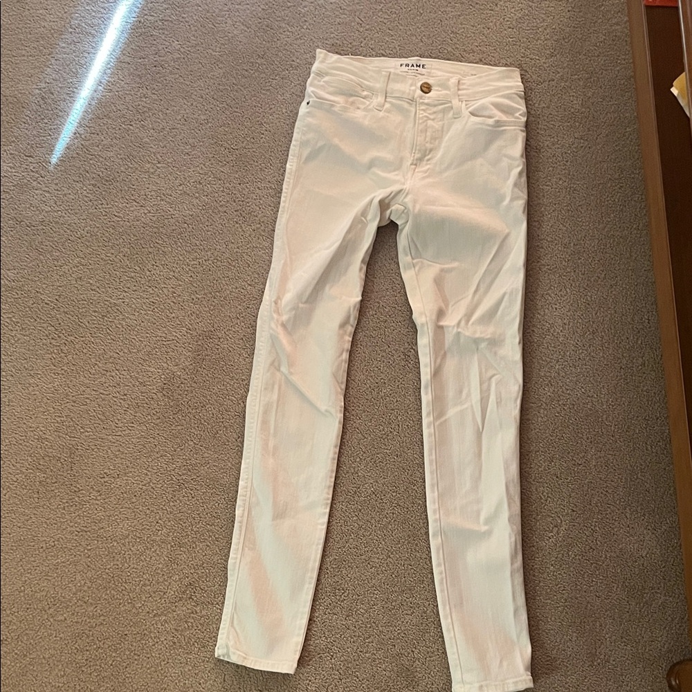Frame Denim Cream Le High Skinny Jeans